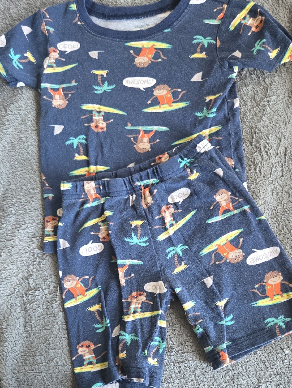 5T Carter's Boys Navy Blue Monkey Surf Shorts Pajama Set